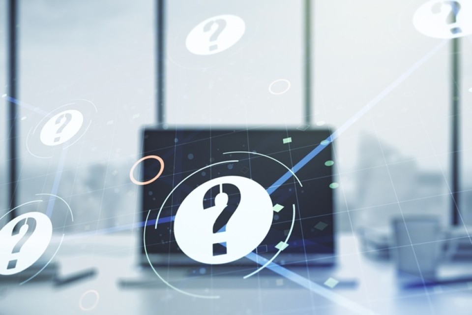 Creative,Concept,Of,Question,Mark,Illustration,On,Modern,Laptop,Background.