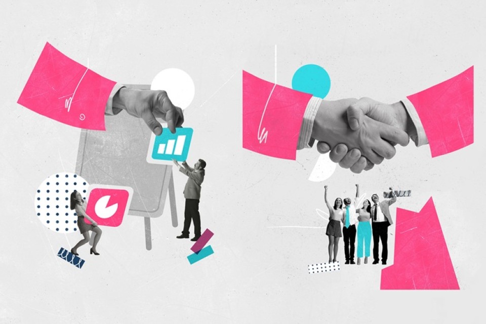 Contemporary,Art,Collage.,Employees,Working,Together,On,Business,Project,,Making