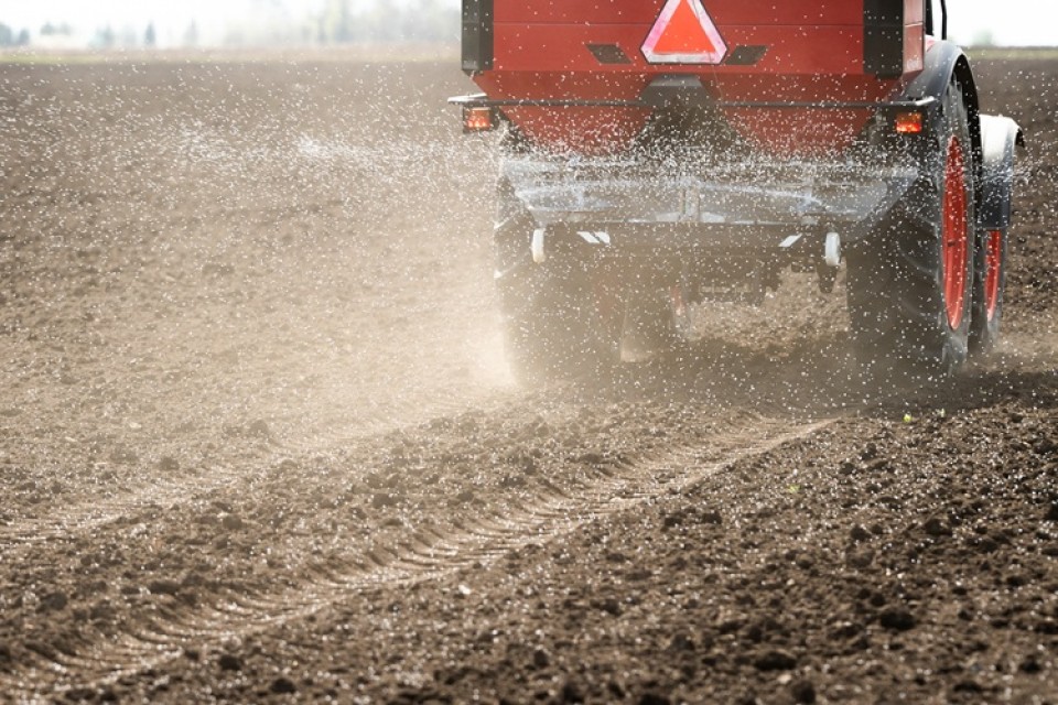 Tractor, Verspreiden, Kunstmest, In, Veld||