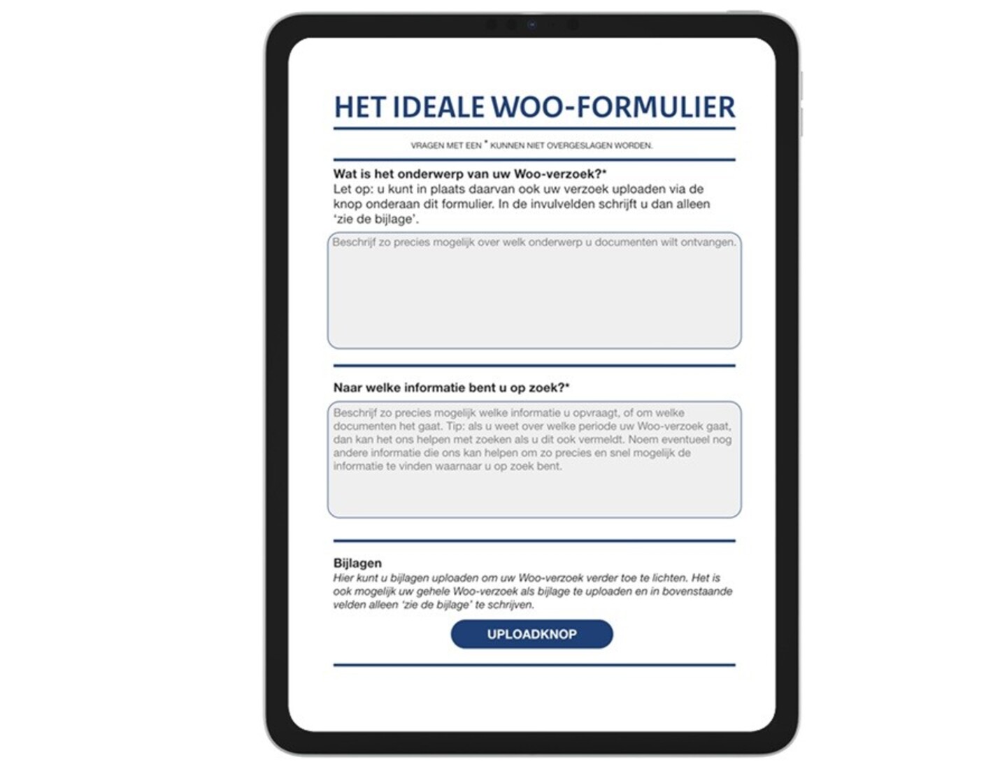 Voorbeeld van het ideale Woo-formulier volgens SPOON