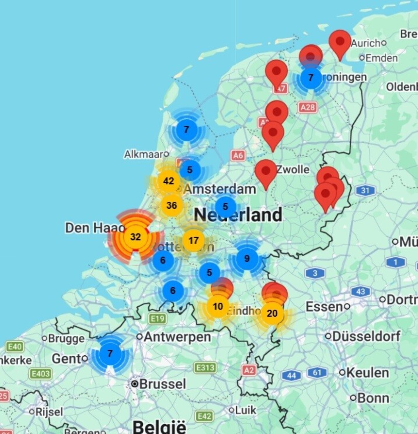 Kaartje met datacenters in Nederland