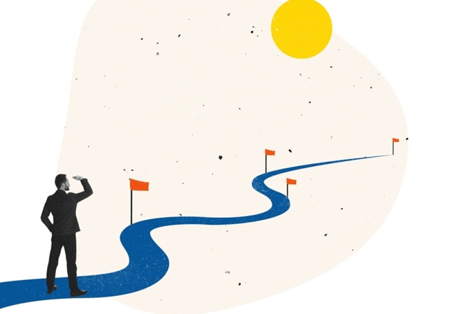 Modern,Design.,Contemporary,Art,Collage.,Businessman,Standing,At,The,Beggining