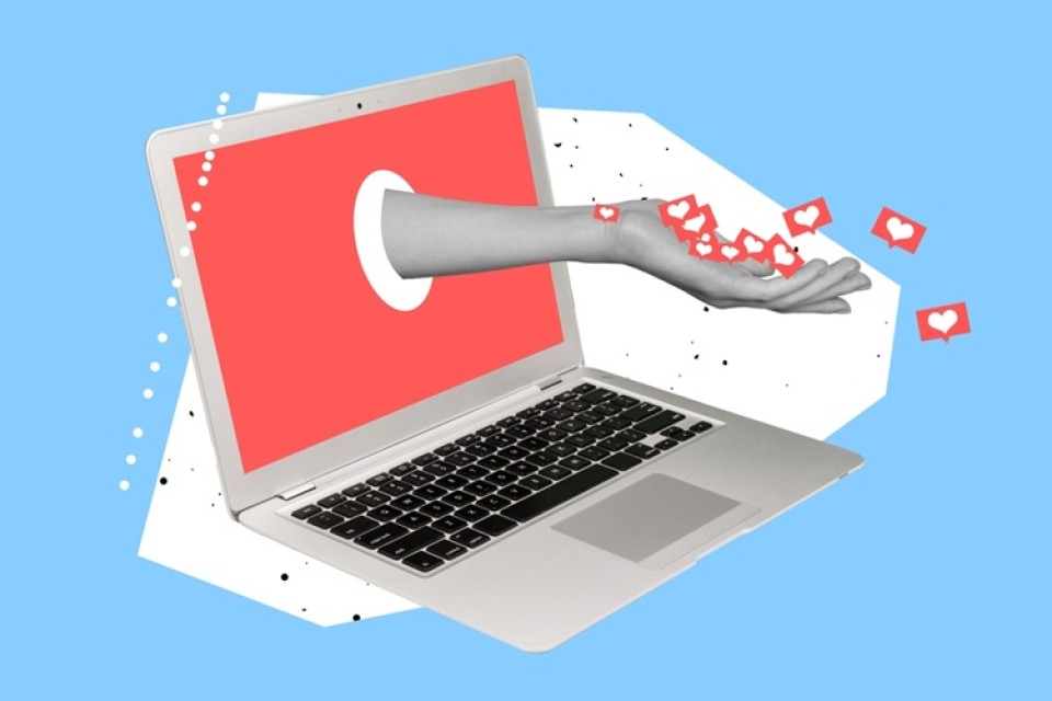 Creative,Abstract,Template,Collage,Of,Woman,Hand,Algorithm,Giving,Likes