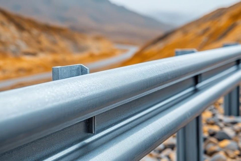 Vangrails langs de kant van de weg in heuvelachtig gebied