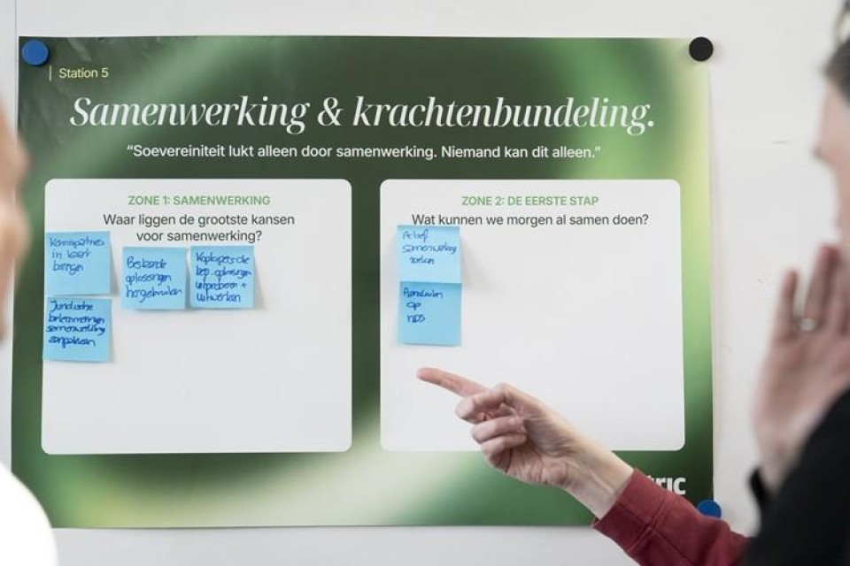 Deelnemers plakken op een vijftal posters post-its met hun bevindingen