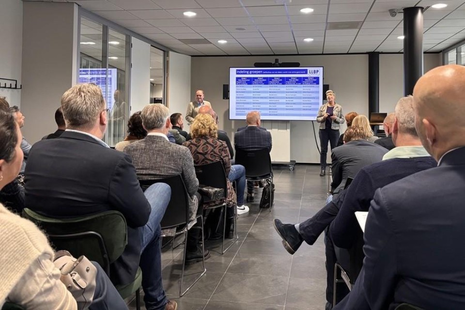 Toehoorders tijdens een presentatie op de LLBP-bijeenkomst van 14 november 2025, van achteruit de zaal bekeken.
