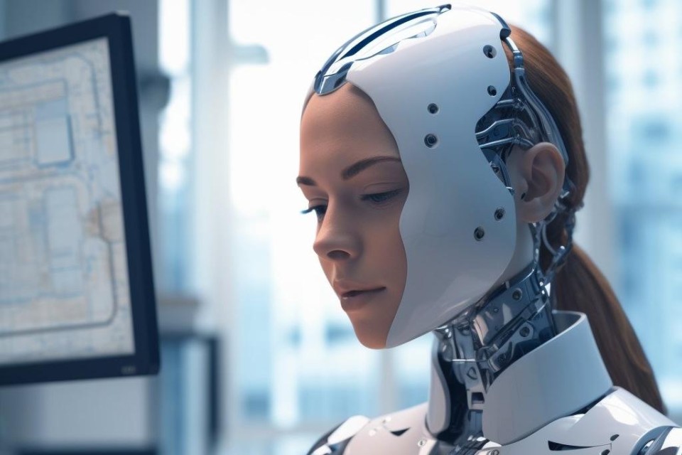 Vrouw in een wit robotpak