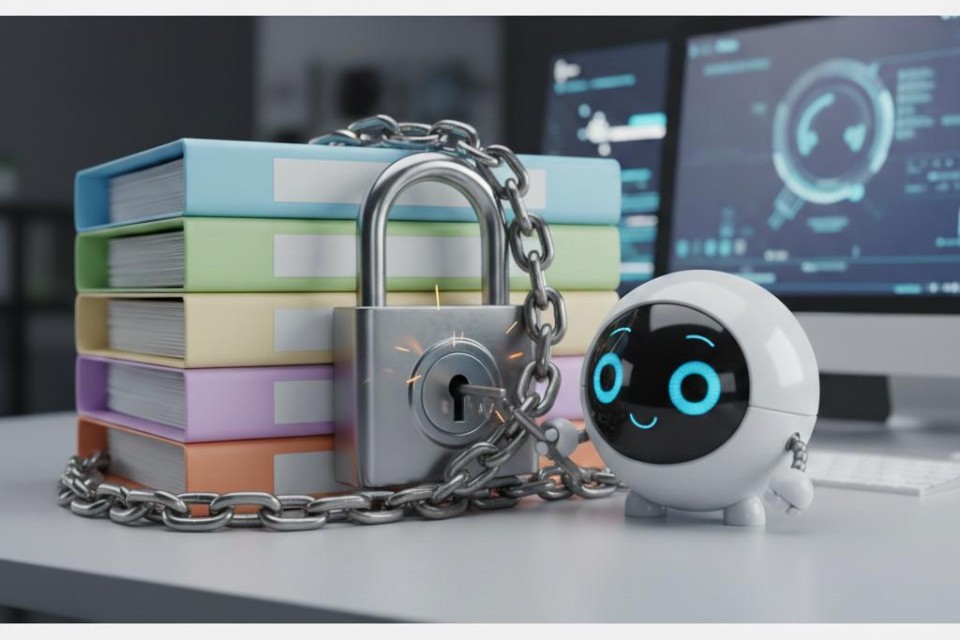 Robotje opent een slot om een stapel mappen